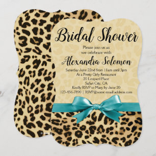 Möhippan Leopard Print Aqua Blue Bow Inbjudningar