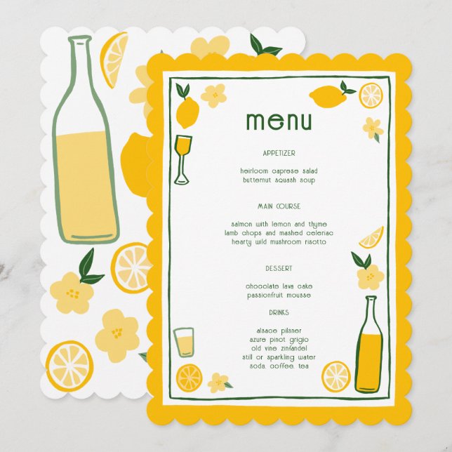 Möhippan Limoncello Lemonade Lemons ANPASSNINGSBAR Meny (Fram/baksida)
