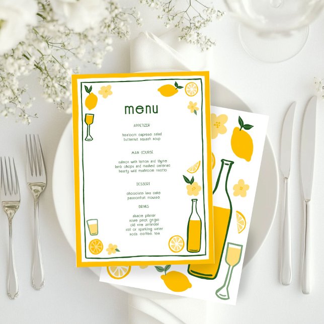 Möhippan Limoncello Lemonade Lemons ANPASSNINGSBAR Meny (Limoncello Lemonade Lemons CUSTOM Bridal Shower Wedding Birthday Party Menu
)