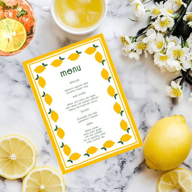 Möhippan Little Lemons Lemonade ANPASSNINGSBAR Meny (Little Lemons Lemonade CUSTOM Bridal Shower Menu
)