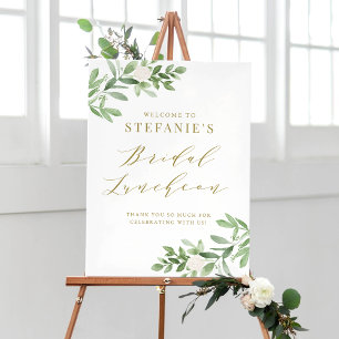 Möhippan Luncheon i Greenery and White Flowers Gul Poster