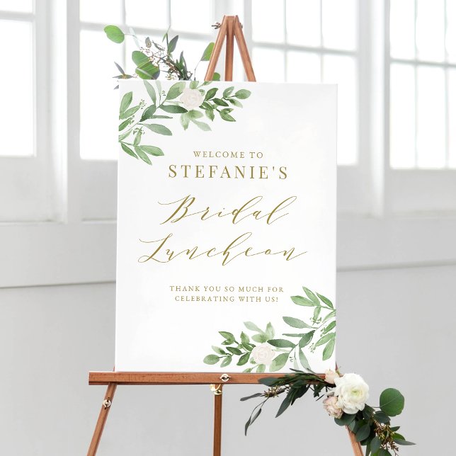 Möhippan Luncheon i Greenery and White Flowers Gul Poster (Skapare uppladdad)