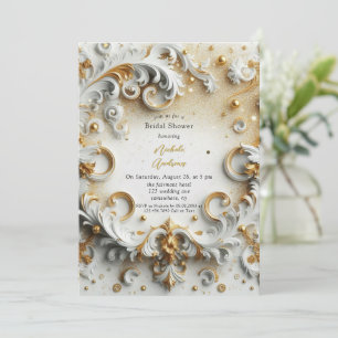 Möhippan Luxury Baroque Stil White Guld Inbjudningar