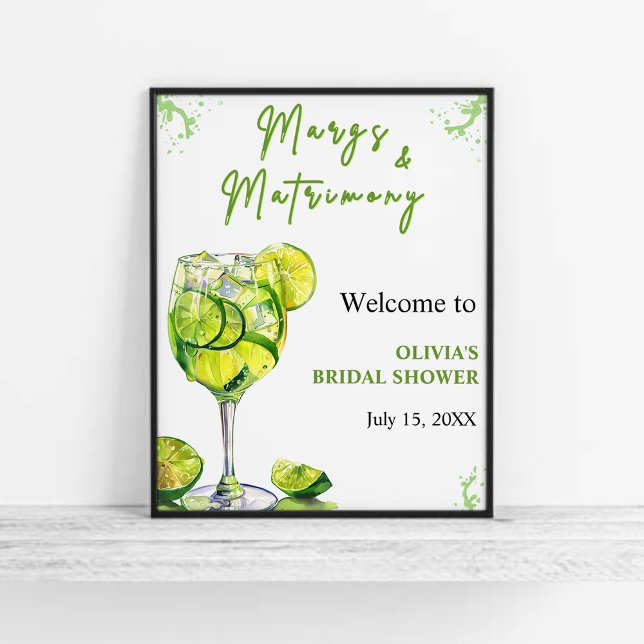 Möhippan Margs & Martrimony Cocktail Välkommen Poster (Margs & Martrimony Lime Bridal Shower Welcome Sign )