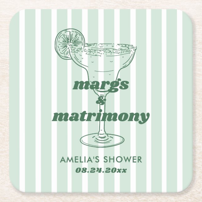 Möhippan Margs & Matrimony Retro Bachelorette Underlägg Papper Kvadrat (Framsidan)