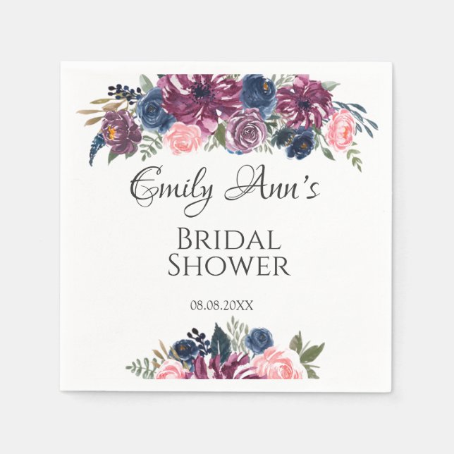 Möhippan Marsala  Rosa Navy Peonies Pappersservett (Framsidan)