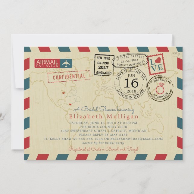Möhippan Michigan World Traveler Airmail Inbjudningar (Framsida)