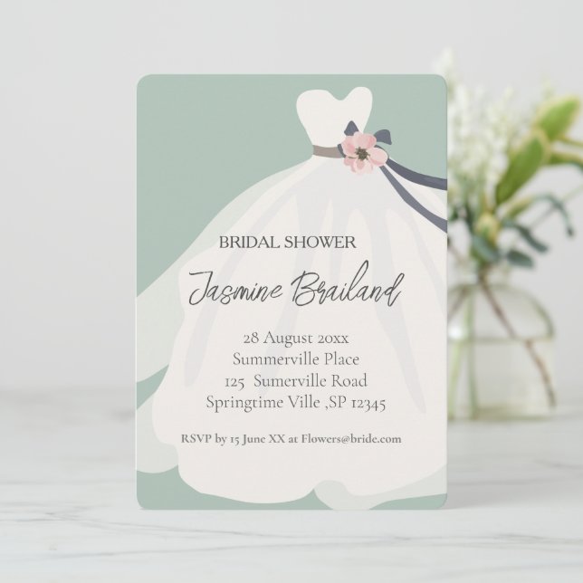 Möhippan Mint Blommigt Bride Gown Inbjudningar (Stående Fram)