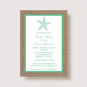 Möhippan Mint Grönt Starfish Beach Burlap Inbjudningar