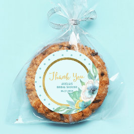 Möhippan Mint och Faux Guld Blommigt Runt Klistermärke