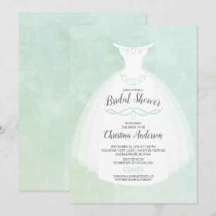 Möhippan Mint Watercolor Bride Gown Inbjudningar