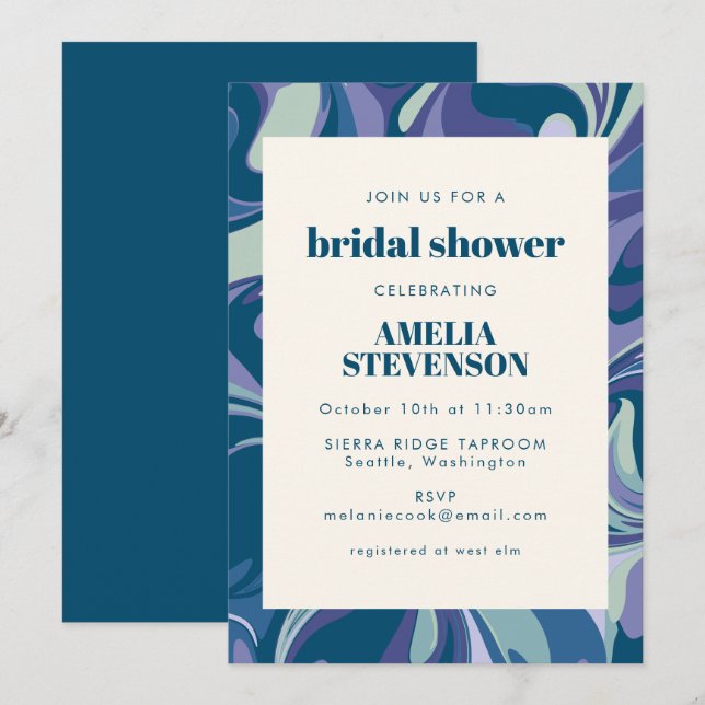 Möhippan Modern Abstrakt Blue Unique Gräns Inbjudningar (Fram/baksida)