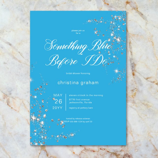 Möhippan Modern blå och vit glasdiamanter Inbjudningar (Modern Blue & White Glam Diamonds Bridal Shower Invitation)