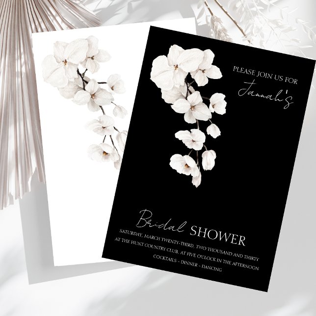 Möhippan Modern Black and White Orchids Inbjudningar (Modern Black and White Orchids Flowers Bridal Shower Wedding Invitation)