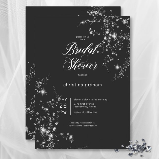 Möhippan Modern Black & White Glam Diamonds Inbjudningar (Modern Black & White Glam Diamonds Bridal Shower Invitation)