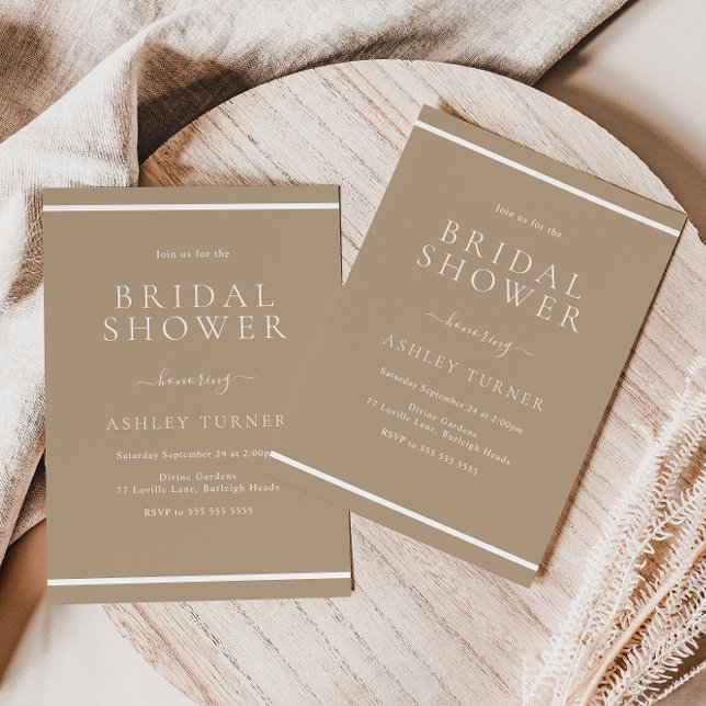 Möhippan Modern Blek Taupe White Gräns Inbjudningar (Skapare uppladdad)