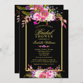 Möhippan Modern Blommigt Black Guld Inbjudningar