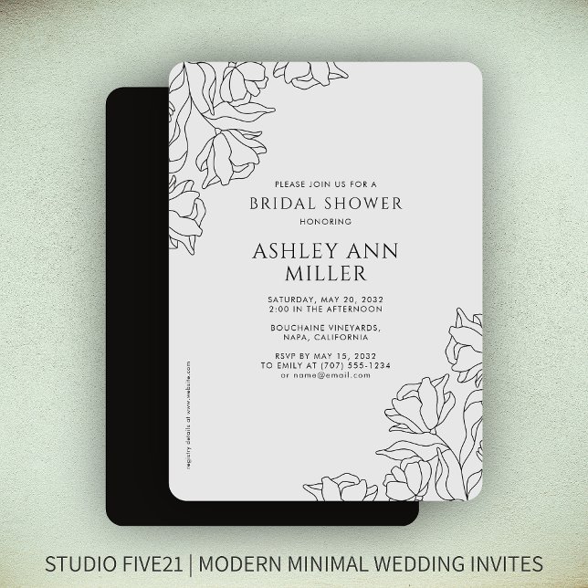 Möhippan Modern Blommigt Black Onyx Bröllop Inbjudningar (Skapare uppladdad)