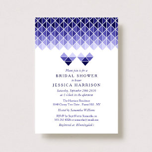 Möhippan Modern Blue Geometric Kärlek Hearts Inbjudningar