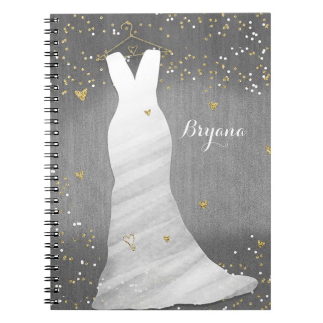 Möhippan Modern Bröllop Dress Confetti Hearts Anteckningsbok (Framsidan)