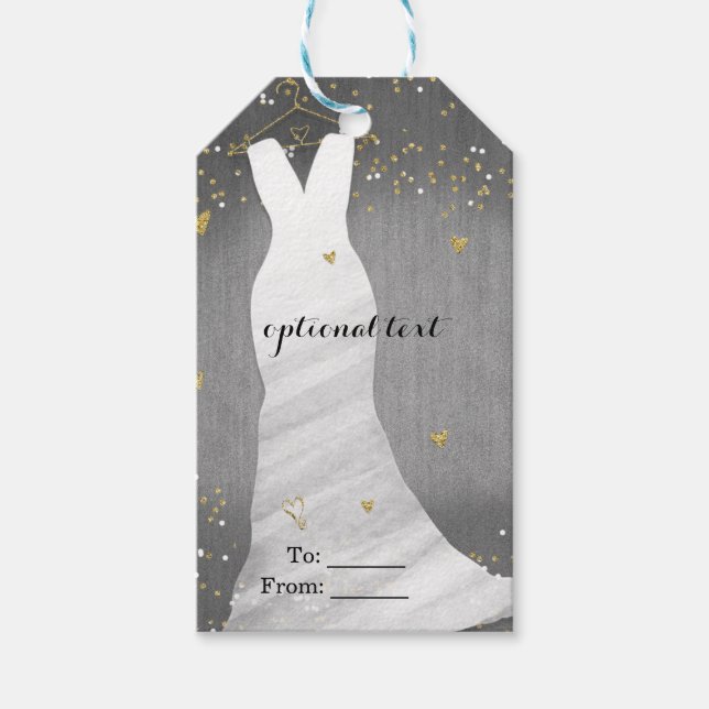 Möhippan Modern Bröllop Dress Confetti Hearts Presentetikett (Framsidan)