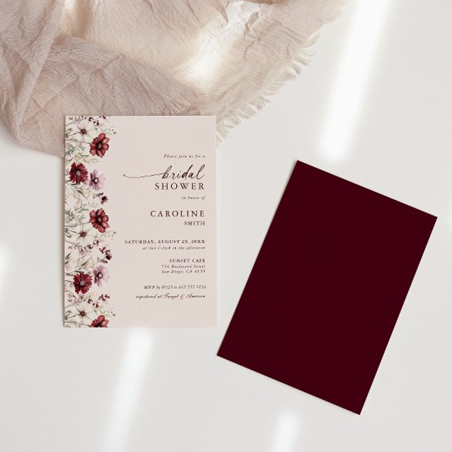 Möhippan Modern Burgundy Wildblomma Inbjudningar (Skapare uppladdad)
