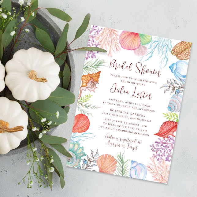 Möhippan Modern Dusty Blue Sea Snäcka Beach Inbjudningar (Skapare uppladdad)