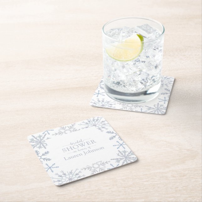 Möhippan Modern Dusty Blue Snowflake Winter Underlägg Papper Kvadrat (Insitu)