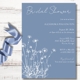 Möhippan Modern Dusty Blue & White Wildblomma Inbjudningar