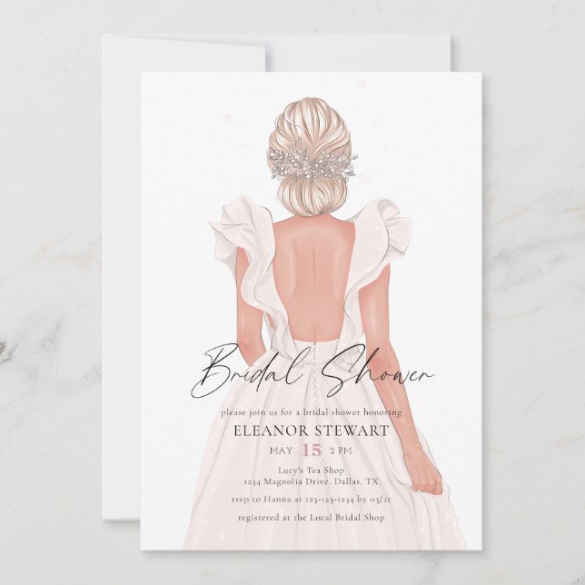 Möhippan Modern Elegant Bride Bröllop Gown Inbjudningar (Framsida)