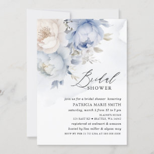Möhippan Modern Elegant Dusty Blue Blommigt Inbjudningar