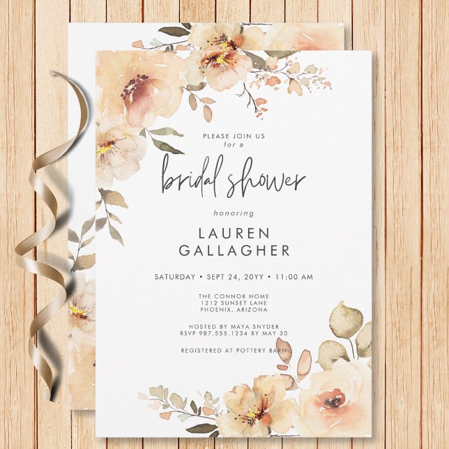 Möhippan Modern Fall Champagne Blommigt Ram Inbjudningar (Modern Fall Champagne Floral Frame Bridal Shower Invitation)