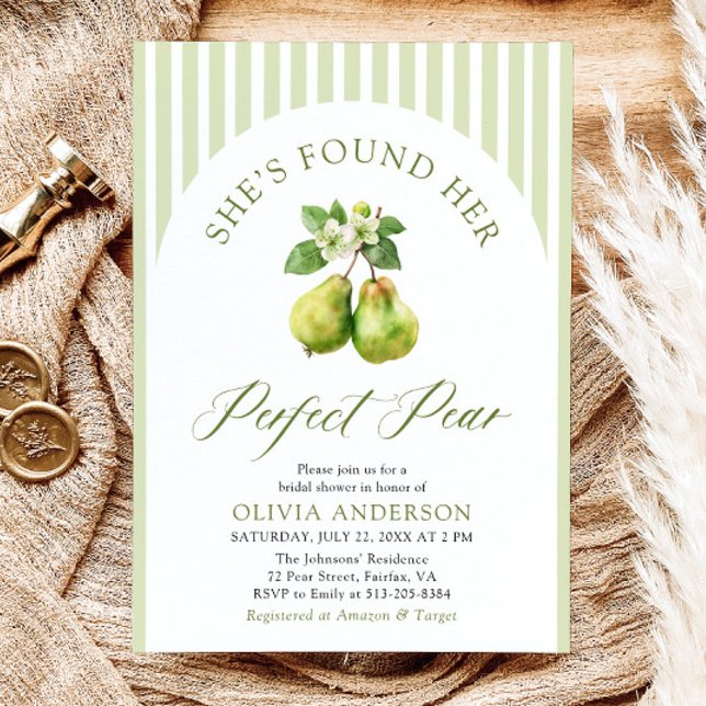 Möhippan Modern Grönt Rand Perfekt Pear Inbjudningar (Modern Green Gingham Perfect Pear Bridal Shower Invitation)