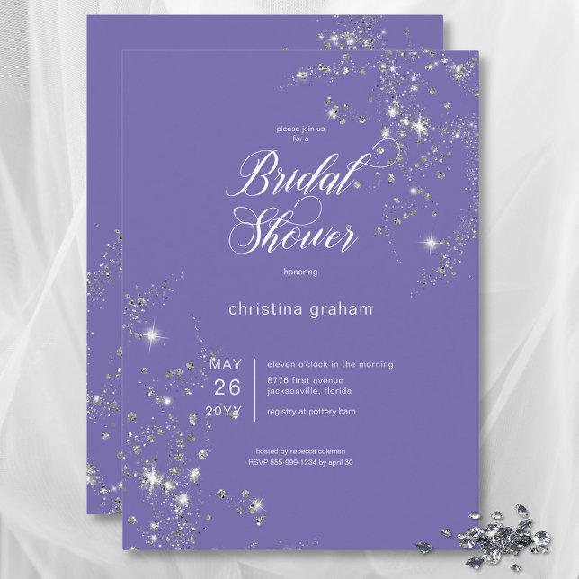 Möhippan Modern Lavender White Glam Diamonds Inbjudningar (Modern Lavender White Glam Diamonds Bridal Shower Invitation)