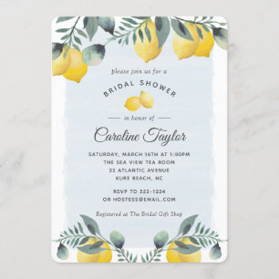 Möhippan Modern Lemon Watercolor Greenery Inbjudningar