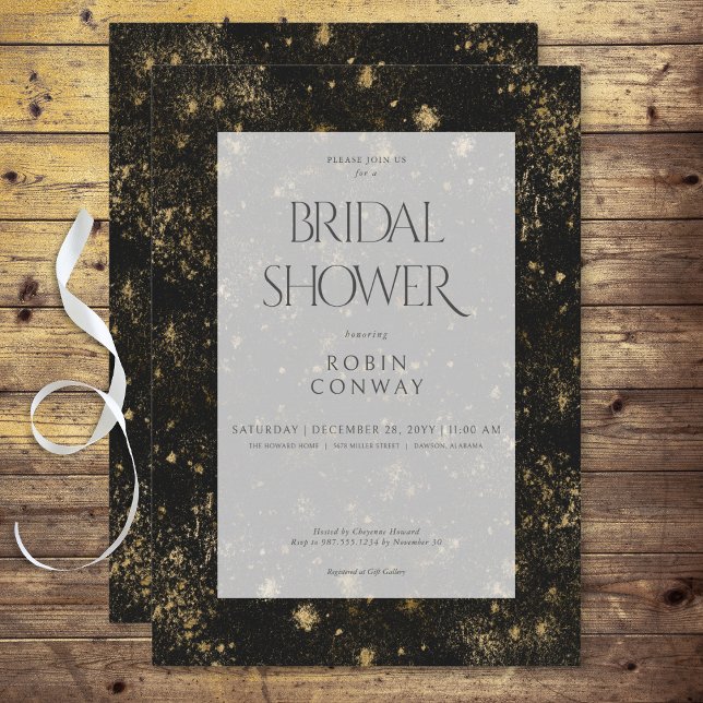 Möhippan Modern Minimal Black & Guld Glitter Inbjudningar (Modern Minimal Black & Gold Glitter Bridal Shower Invitation)