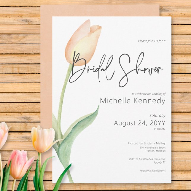 Möhippan Modern Peach Tulip Solo Inbjudningar (Modern Peach Tulip Solo Bridal Shower Invitation)