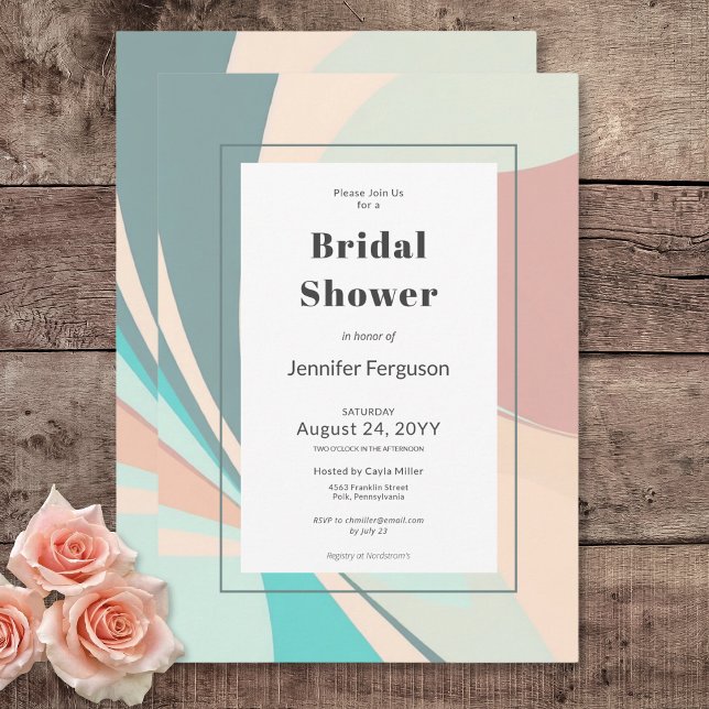 Möhippan Modern Retro Groovy Peach Teal Aqua Inbjudningar (Modern Retro Groovy Peach Teal Aqua Bridal Shower Invitation)
