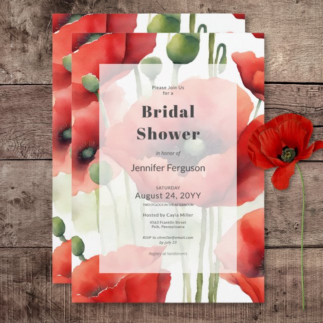 Möhippan Modern Retro Watercolor Red Poppies Inbjudningar (Modern Retro Watercolor Red Poppies Bridal Shower Invitation)