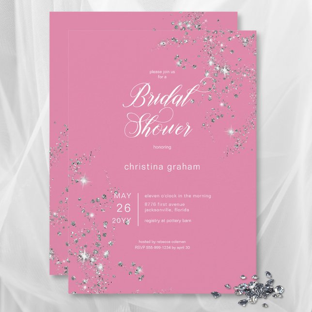 Möhippan Modern Rosa & White Glam Diamonds Inbjudningar (Modern Pink & White Glam Diamonds Bridal Shower Invitation)