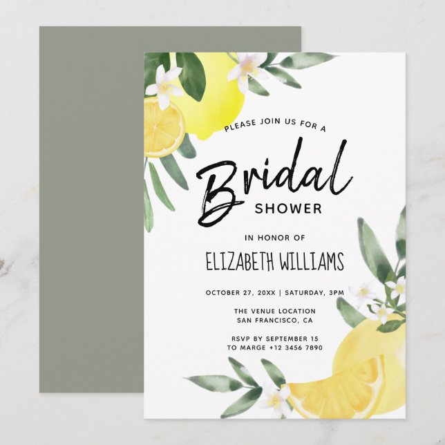 Möhippan Modern Rustic Summer Lemon Inbjudningar (Fram/baksida)