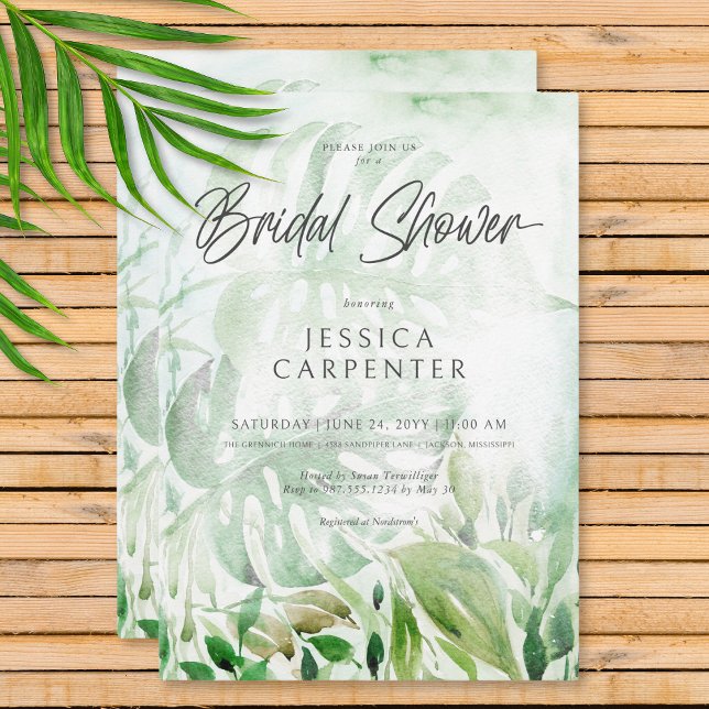 Möhippan Modern Tropical Greenery Watercolor Inbjudningar (Modern Tropical Greenery Watercolor Bridal Shower Invitation)
