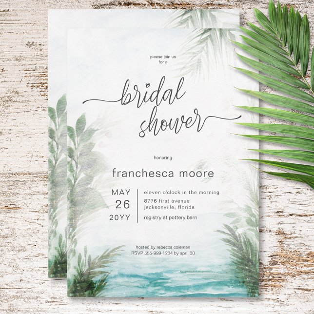 Möhippan Modern Tropiska havet och Handflatan Inbjudningar (Modern Tropical Sea & Palms Bridal Shower Invitation)
