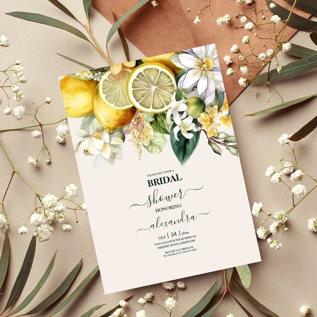 Möhippan Modern Watercolor Citrus Lemon Inbjudningar (Skapare uppladdad)