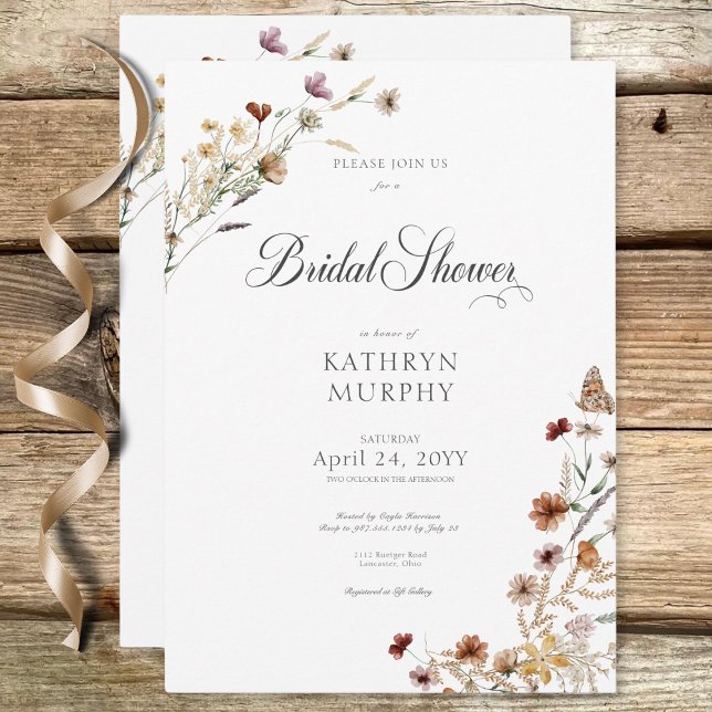 Möhippan Modern White Wildblomme Bouquet Inbjudningar (Modern White Wildflower Bouquet Bridal Shower Invitation)