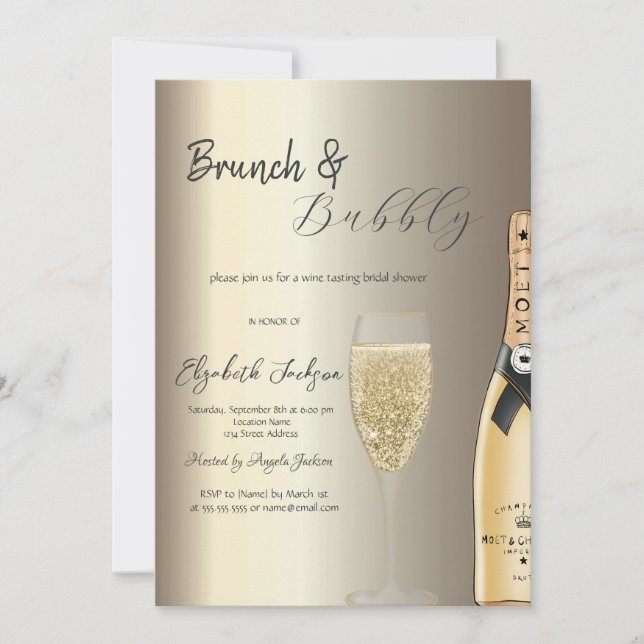 Möhippan Moet Flaska Glass Champagne Inbjudningar (Framsida)