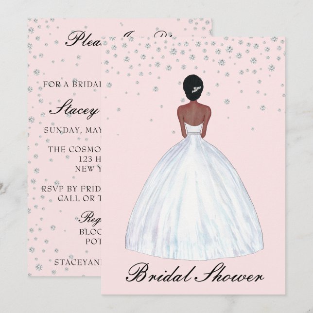 Möhippan mörk Hair Skin Bride Illustration Inbjudningar (Fram/baksida)