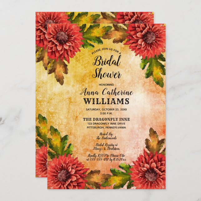 Möhippan Morsa för Blommigt för höstvattenfärg Inbjudningar (Fram/baksida)