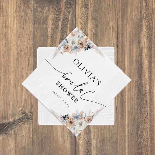 Möhippan Napkin för Blommigten Ivory och Blue Boho Pappersservett (Skapare uppladdad)
