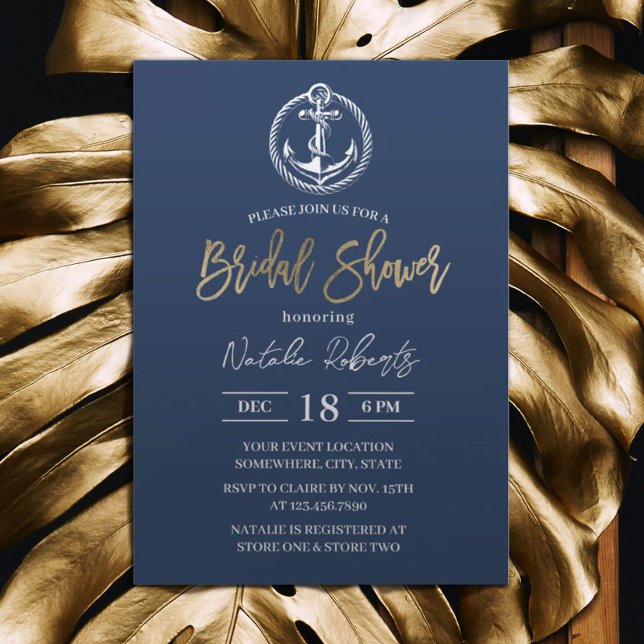 Möhippan Nautical Anchor Beach Wedding Navy Inbjudningar (Skapare uppladdad)